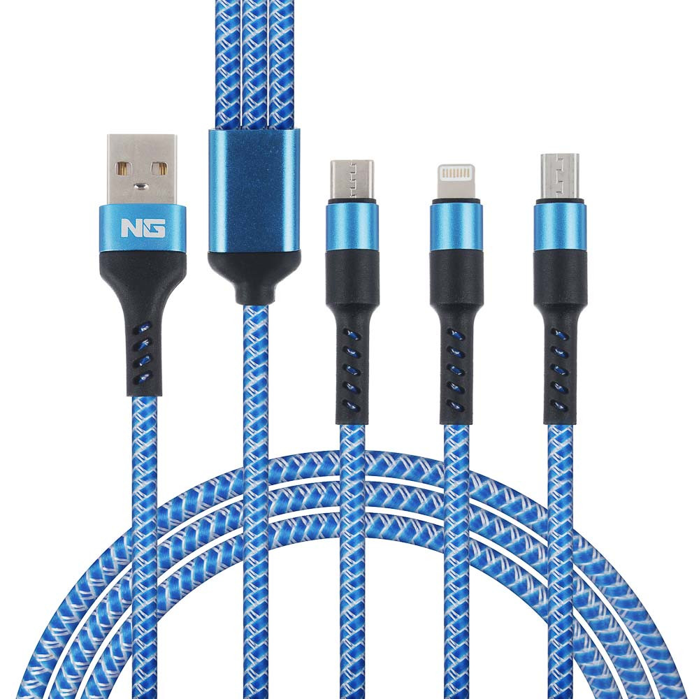 NG Кабель для зарядки телефона 3 в 1, штекер iP/microUSB/Type-C, 2м, 1.5А,