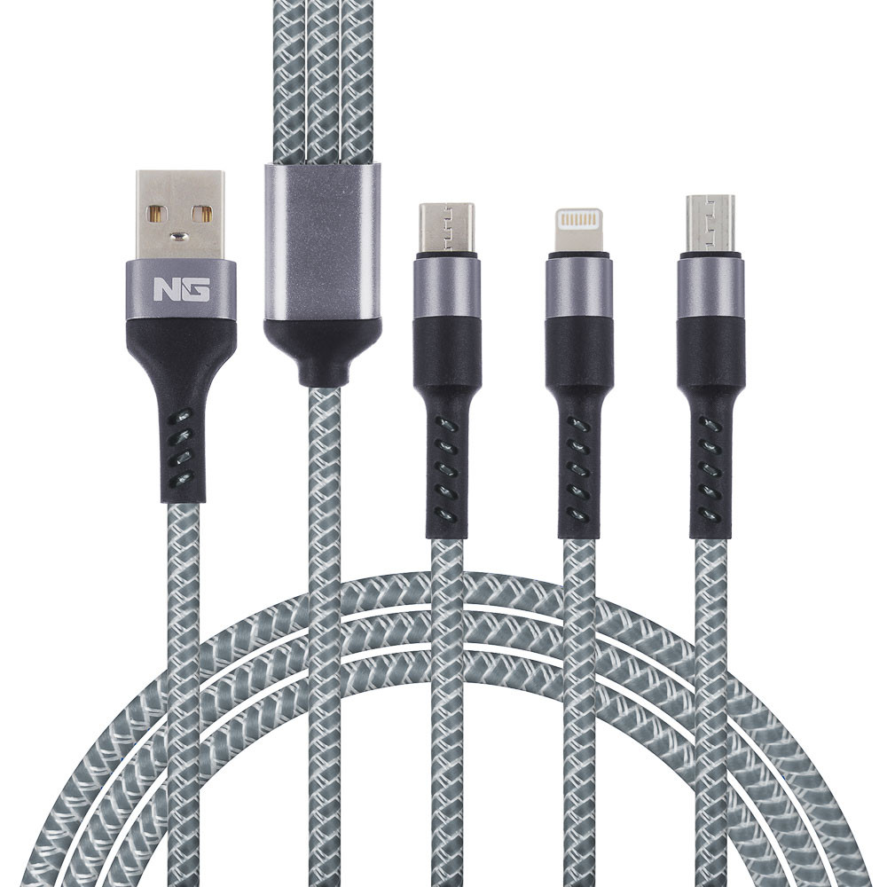 NG Кабель для зарядки телефона 3 в 1, штекер iP/microUSB/Type-C, 2м, 1.5А,