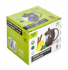 Чайник заварочный 500мл, ситечко из нержавеющей стали, стекло, пластик, 4 цвета