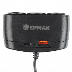 NEW GALAXY Разветвитель прикуривателя, 3 выхода + 1 USB, 60W, 12/24В, пластик