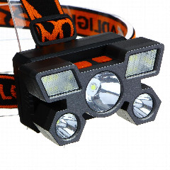 Фонарь налобный тм ЕРМАК, 6 + 3 LED, 4 режима, 87х50х58мм, 1200мАч, USB кабель, пластик