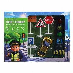 Игровой набор, тм ИГРОЛЕНД, "Светофор", машинка, дорожные знаки, свет, звук, инерция, 3хLR44, PP