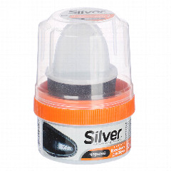 SILVER Крем-блеск для обуви, банка с губкой, 50мл, черный, 3005-01/2005-01