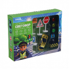 Игровой набор, тм ИГРОЛЕНД, "Светофор", машинка, дорожные знаки, свет, звук, инерция, 3хLR44, PP