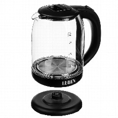 LEBEN Чайник электрический, 2 л, 1500 Вт, c LED подсветкой, стекло, черный