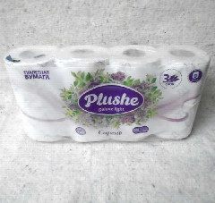 Туалетная бумага PLUSHE Deluxe Light "Сирень" 3-слойная, 8 рулонов по 15 м