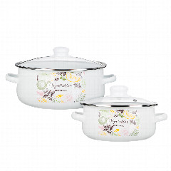 Набор эмалированных кастрюль со стекл. крышками, 4пр. (18/24см, 1,5/4л) "Овощной микс", индукция