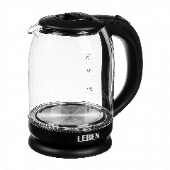 LEBEN Чайник электрический, 2 л, 1500 Вт, c LED подсветкой, стекло, черный