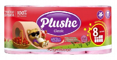 Туалетная бумага Plushe Classic Клубника 8 рулонов, 18 м, 2 слоя
