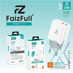 Сетевой адаптер зарядного устройства FaizFull FC102, 2×USB Type-C, 20 Вт