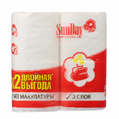 Туалетная бумага SunDay/Velis/Classic 2-х слойная Белая, 4шт, арт. 000343