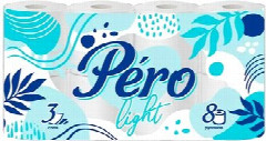 Туалетная бумага PERO Light, 3-слойная, 8 рулонов (8×14 м)